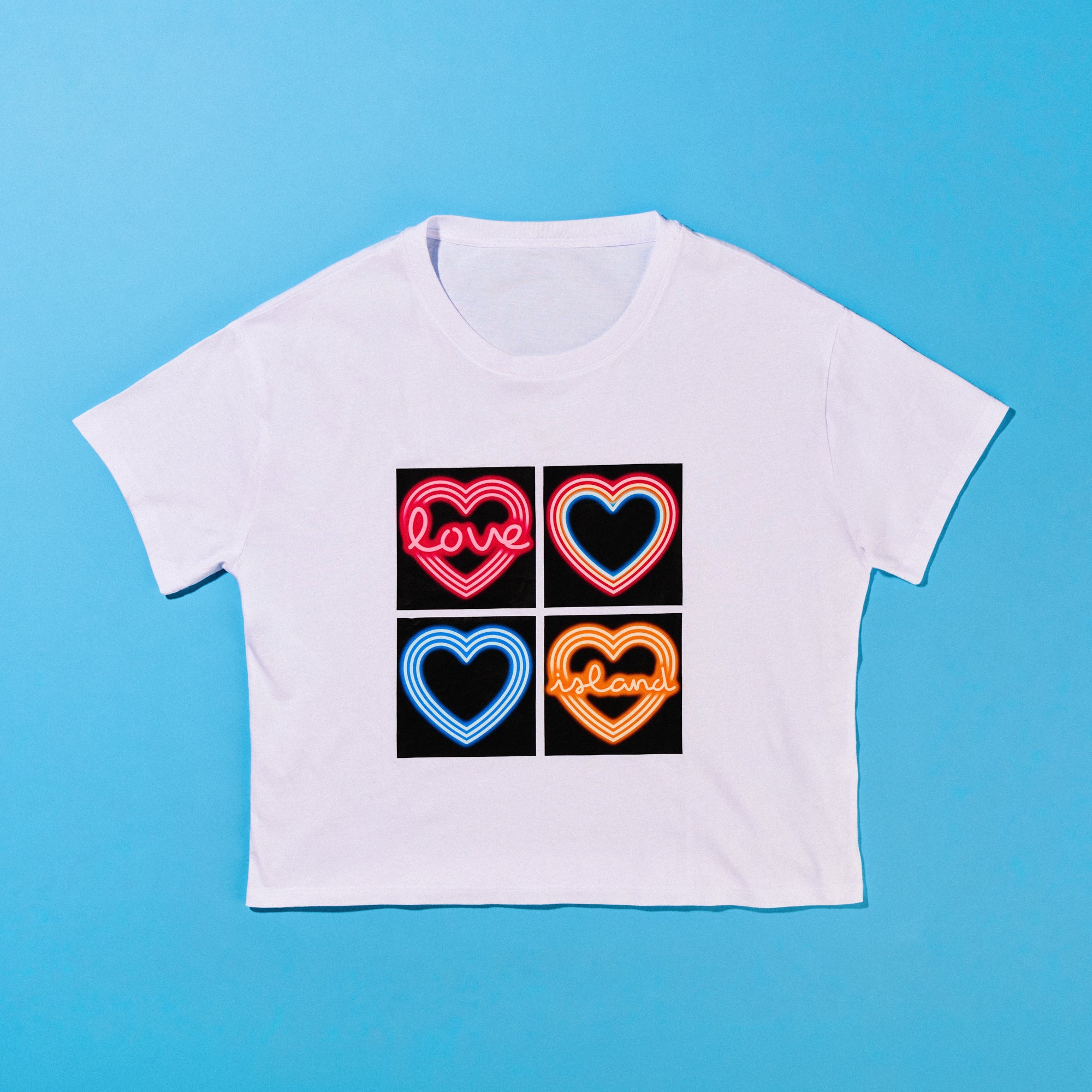 Neon Hearts - White Cropped T-shirt