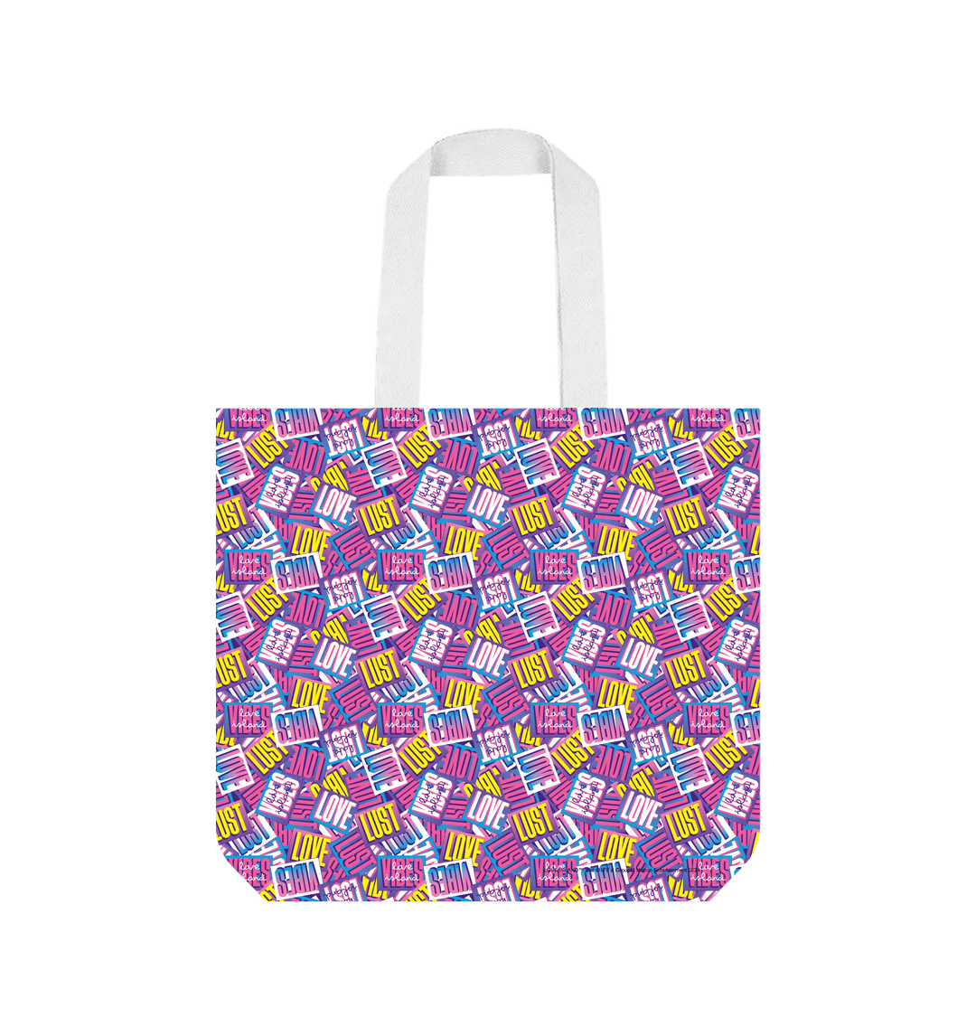 White Handles Printed Bag Back