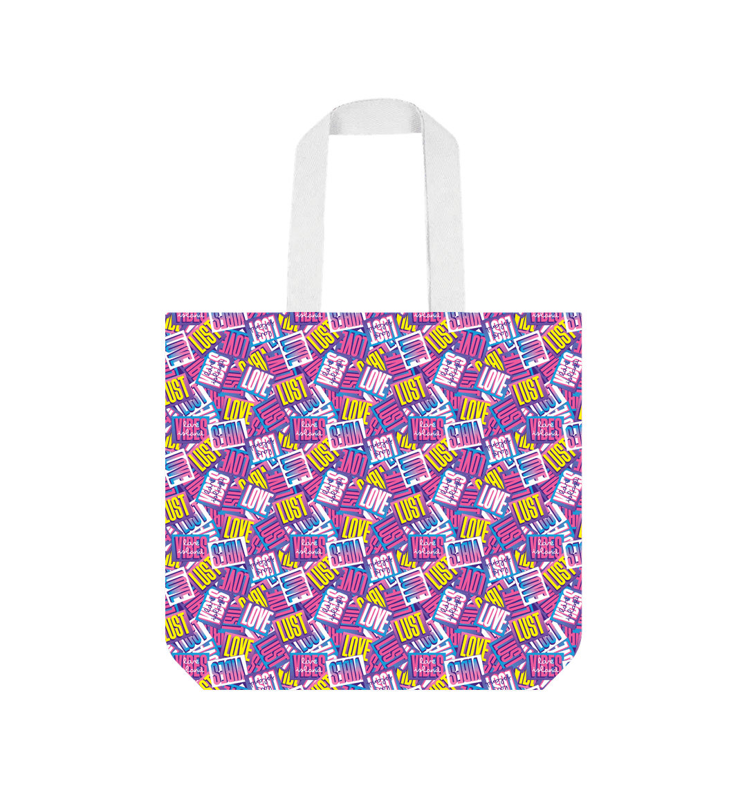 White Handles Printed Bag Front