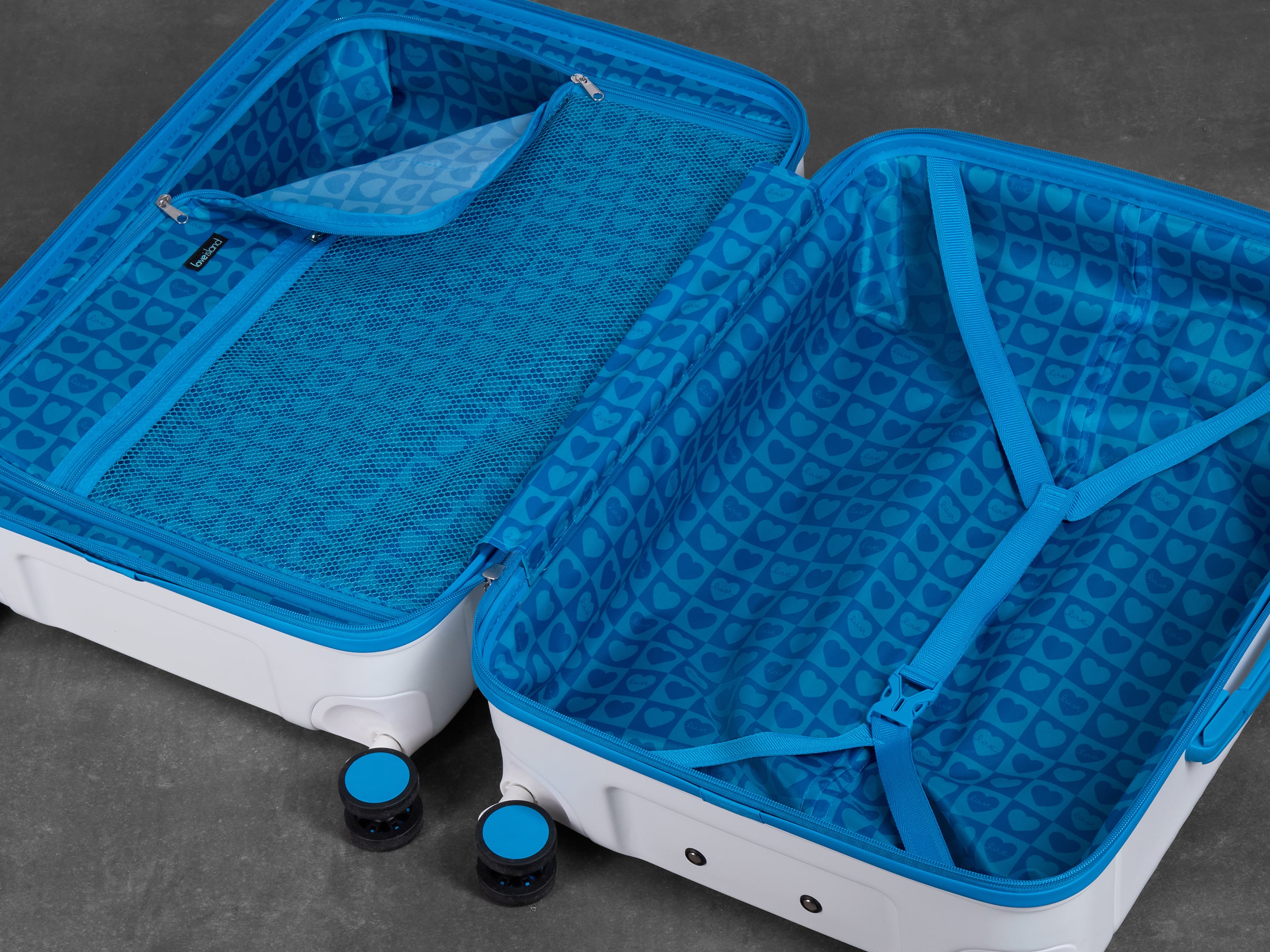 Brand New Official Love Island White & Blue Cabin Suitcase - Personalised