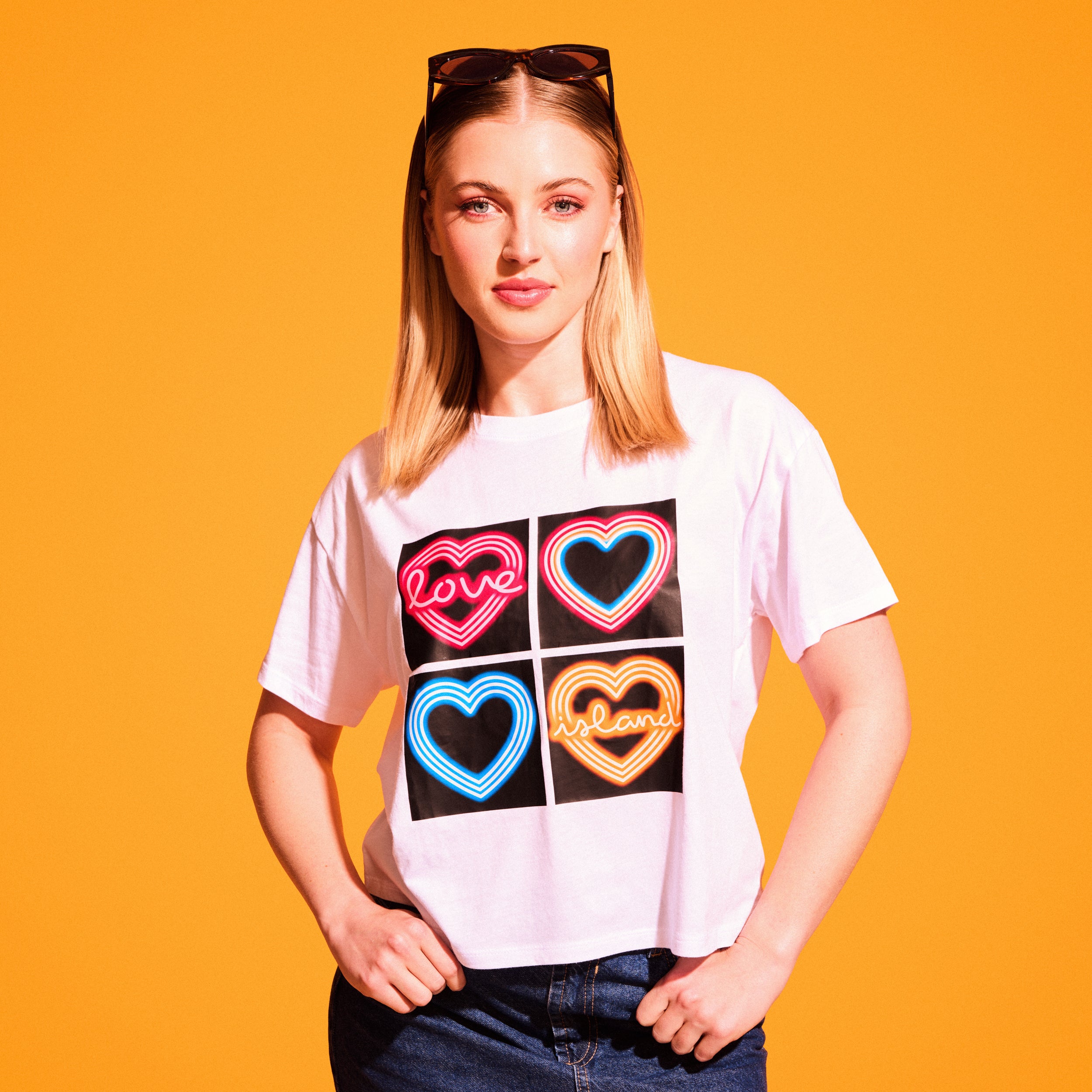 Neon Hearts - White Cropped T-shirt