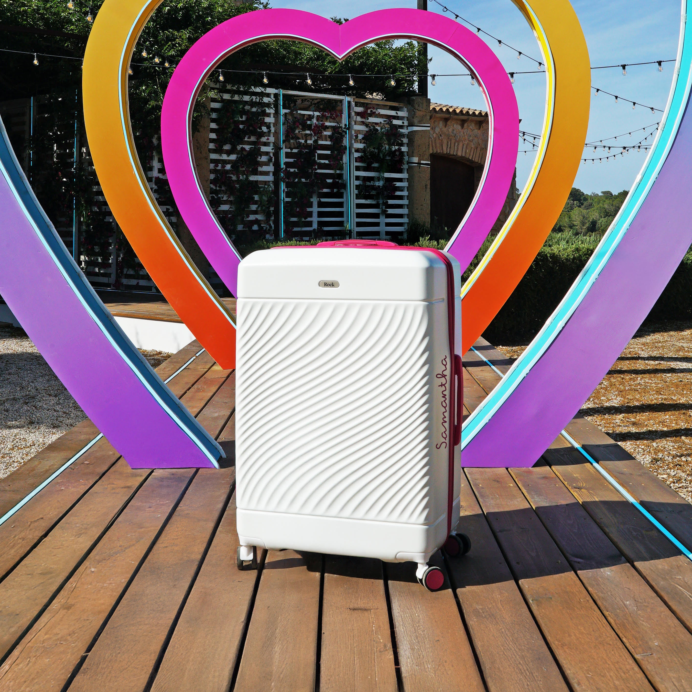 Official Love Island White & Pink Medium Suitcase - Personalised